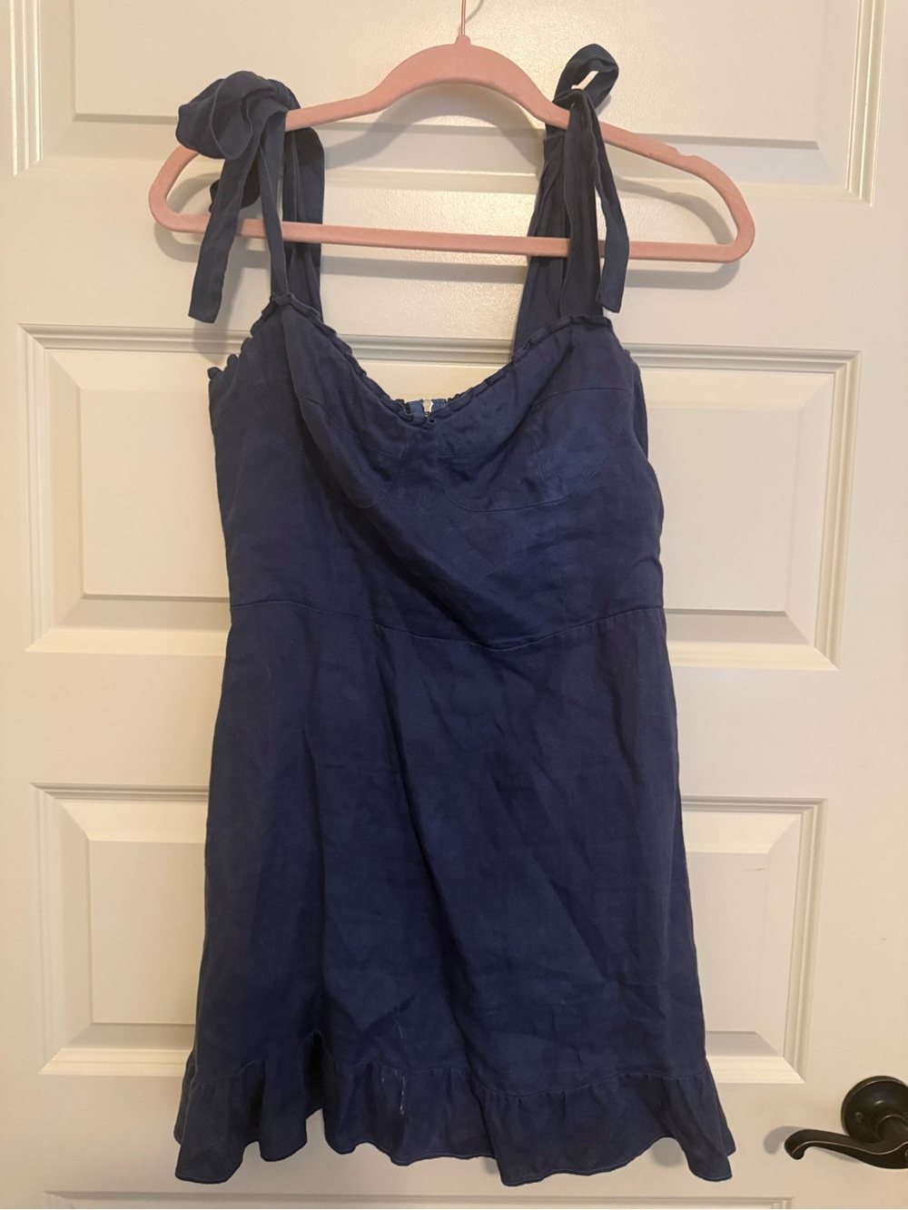 Reformation Denim Blue Tie-Shoulder Mini Dress